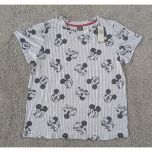 NWT Mickey and Minnie Faces with Grey Stripes T-shirt Womens Large